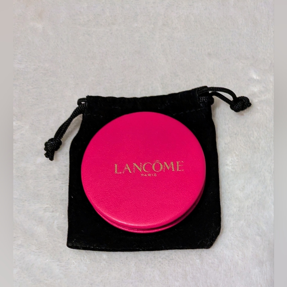 Lancôme Paris Pink Magnifying Mirror with Black Drawstring Bag 2.5" X 2.5"